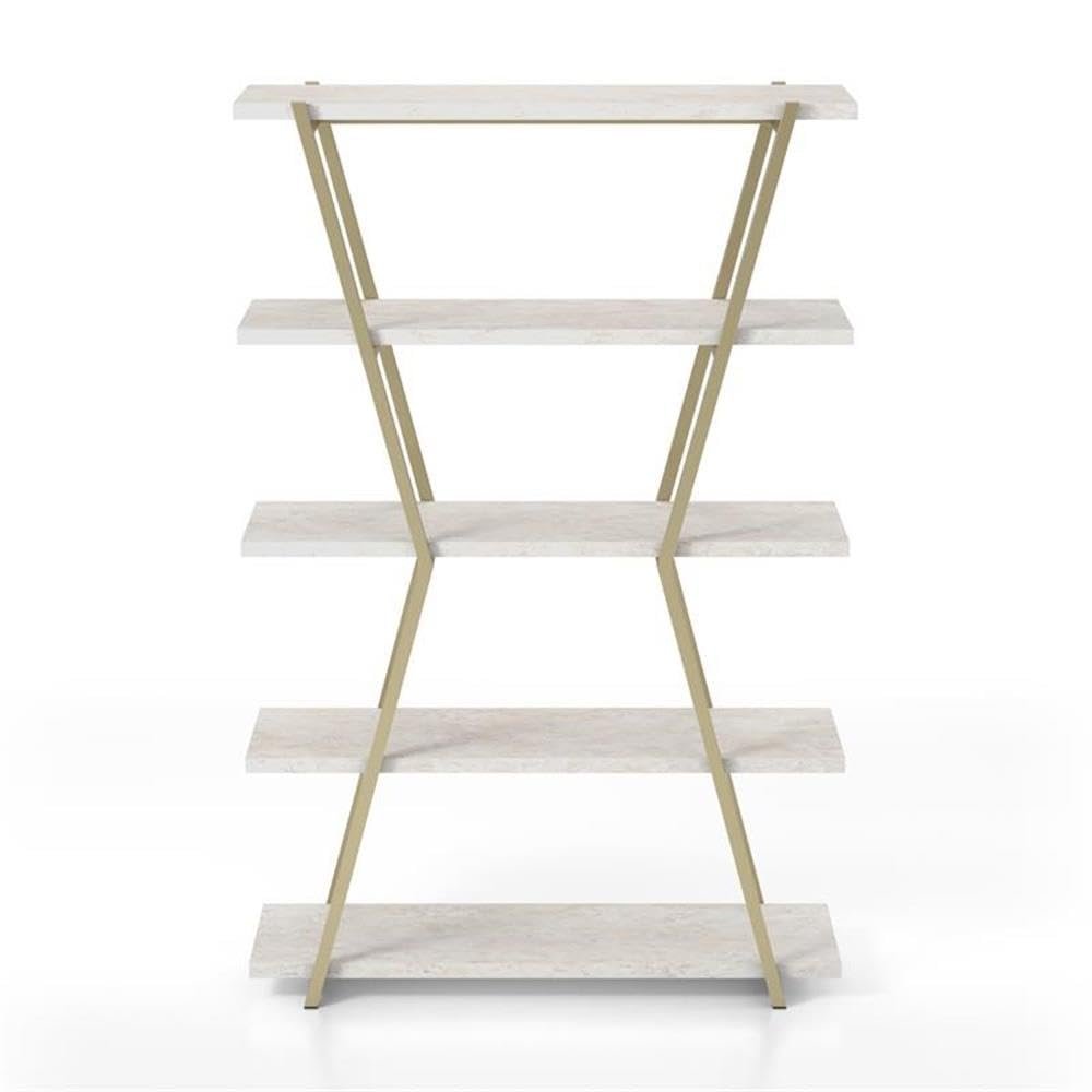 BOWERY HILL Modern Metal 4-Shelf Bookcase in Gold Champagne Finish