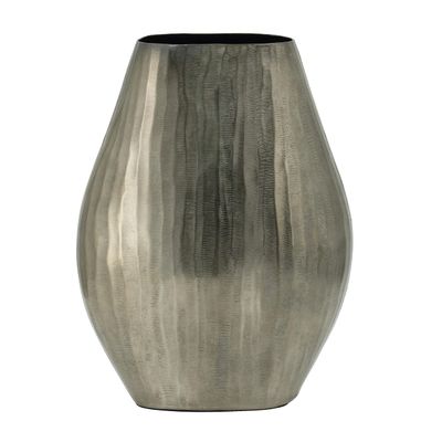 A&B Home Contemporary Aluminum Oval Flower Vase, Smoke Chisel Finish, Decorative Chic Floral Vase for Home Decor Living Room Wedding Accessories, 9" x 6" x 12"