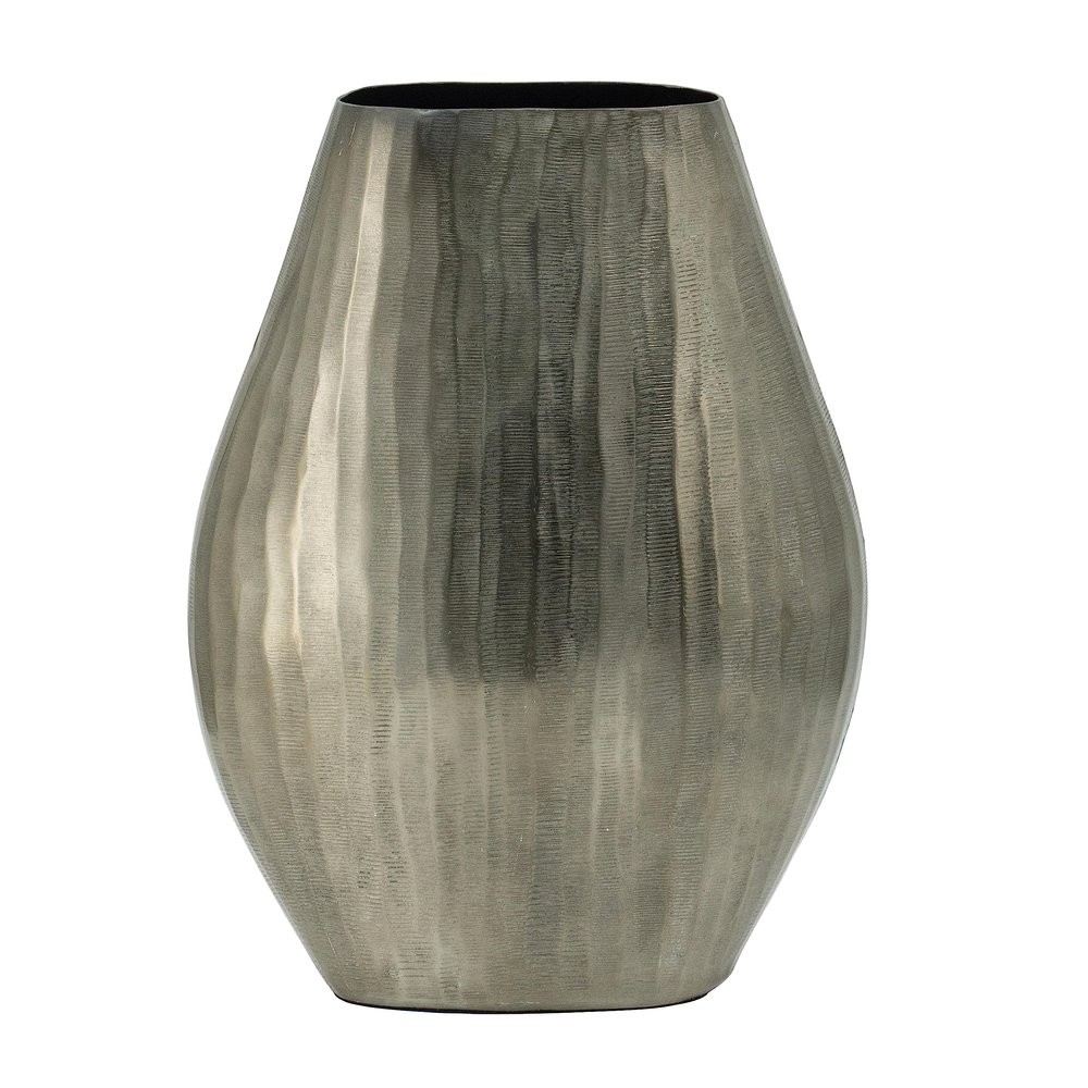 A&B Home Contemporary Aluminum Oval Flower Vase, Smoke Chisel Finish, Decorative Chic Floral Vase for Home Decor Living Room Wedding Accessories, 9" x 6" x 12"