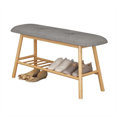 Shoe Rack Entryway Bench with Padded Seat, Wooden Storage Bench in Living Dining Bed Room, Modern Farmhouse Indoor Accent Entry Way Hallway Shoe Bench Seat for Entrance Sitting Shoe Storage Organizer