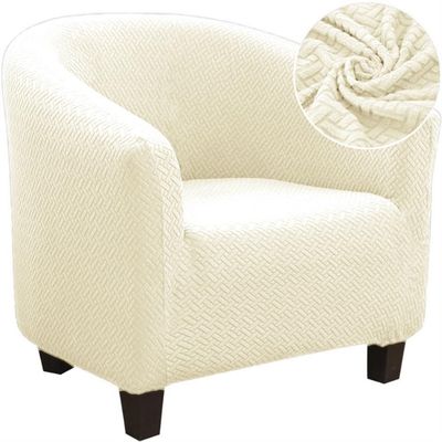 Club Chair Slipcover, High Stretch Tub Chair Cover Furniture Protectors Barrel Chair Cover Spandex Armchair Cover Washable Half Round Sofa Cover for Living Room (Color : Beige)