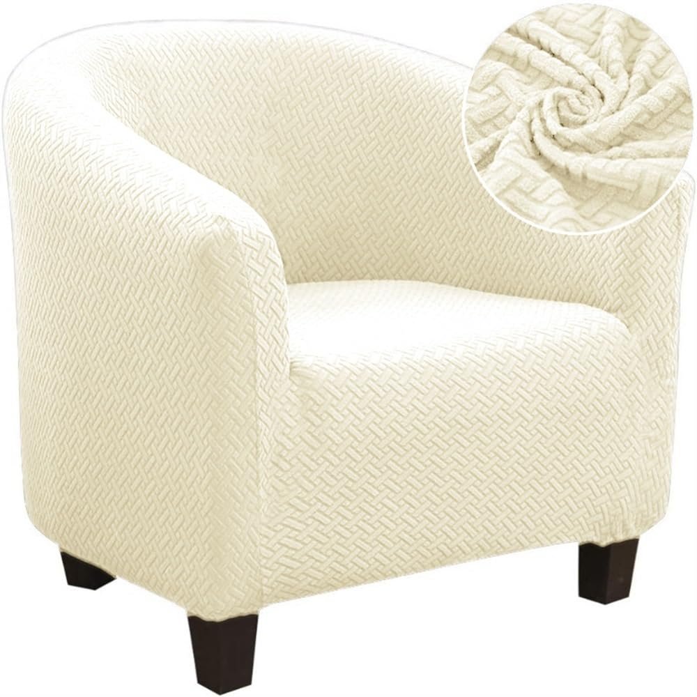 Club Chair Slipcover, High Stretch Tub Chair Cover Furniture Protectors Barrel Chair Cover Spandex Armchair Cover Washable Half Round Sofa Cover for Living Room (Color : Beige)