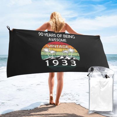 Happy 90th Birthday Beach Towel with Towel Band, 27.5 Inches Soft Microfiber Beach Towels Quick Dry Absorbent Sand Free Beach Blanket for Adults in Beach Pool