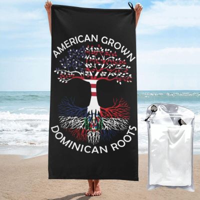 American Grown Dominican Republic Roots Beach Towel with Towel Band, 27.5 Inches Soft Microfiber Beach Towels Quick Dry Absorbent Sand Free Beach Blanket for Adults in Beach Pool