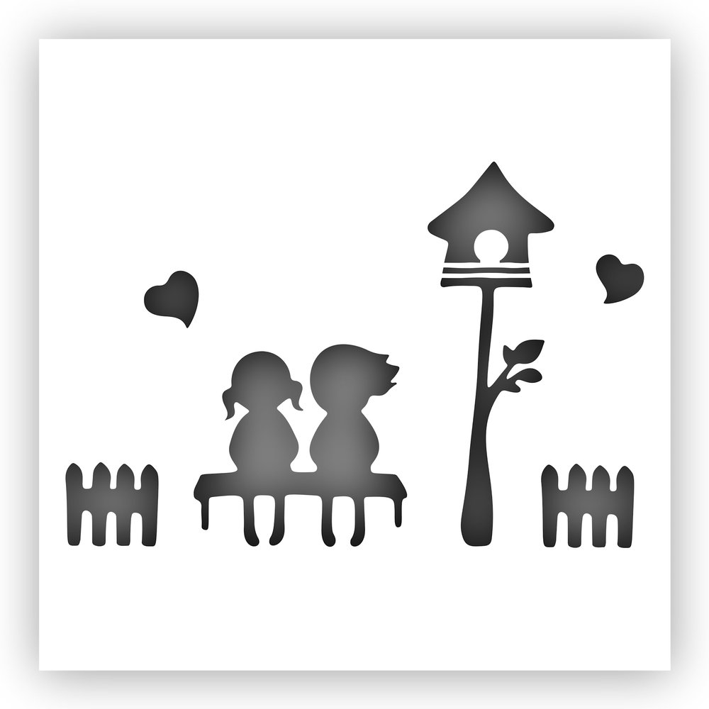 Boy & Girl Scene Outdoors Love Stencil - Choose a Size (30"x30") - Laser-Cut Reusable Plastic