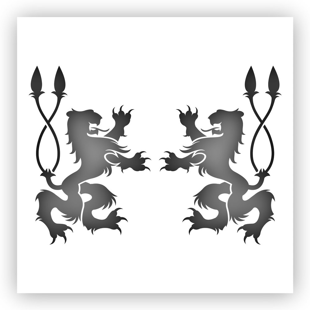 Lions Doubletail Heraldry Stencil - Choose a Size (18"x18") - Laser-Cut Reusable Plastic