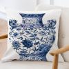 ArogGeld Blue and White Porcelain Oriental Garden Farmhouse Pillow Covers Blue Chinoiserie Vase White Linen Throw Pillow Cushion Traditional Chinese Chinoiserie Pillow Cases 18x18in view 3