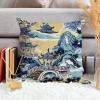 ArogGeld Aqua Blue and Gold Pagoda Farmhouse Sofa Cushion Cover Ming Blue Pagoda Asian Throw Pillow Cushion Chinoiserie Pillow Cover Case for Sofa Couch Car Chair 20x20in White Linen view 4