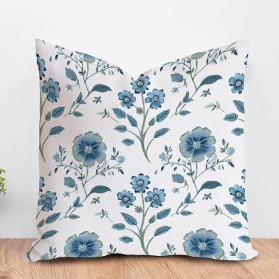 ArogGeld Oriental Chinoiserie Cushion Cover Mughal Flower in Monsoon Pillow Covers Watercolor Blue Mughal Floral Toss Pillows Farmhouse Decor for Sofa Couch Car Chair 16x16in White Flax