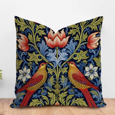 ArogGeld Red Bird Blue Sunflower Sofa Cushion Cover Chinoiserie Garden Animal Floral Square Pillow Covers Chinoiserie Accent Pillow for Living Room Bedroom 16x16in White Linen