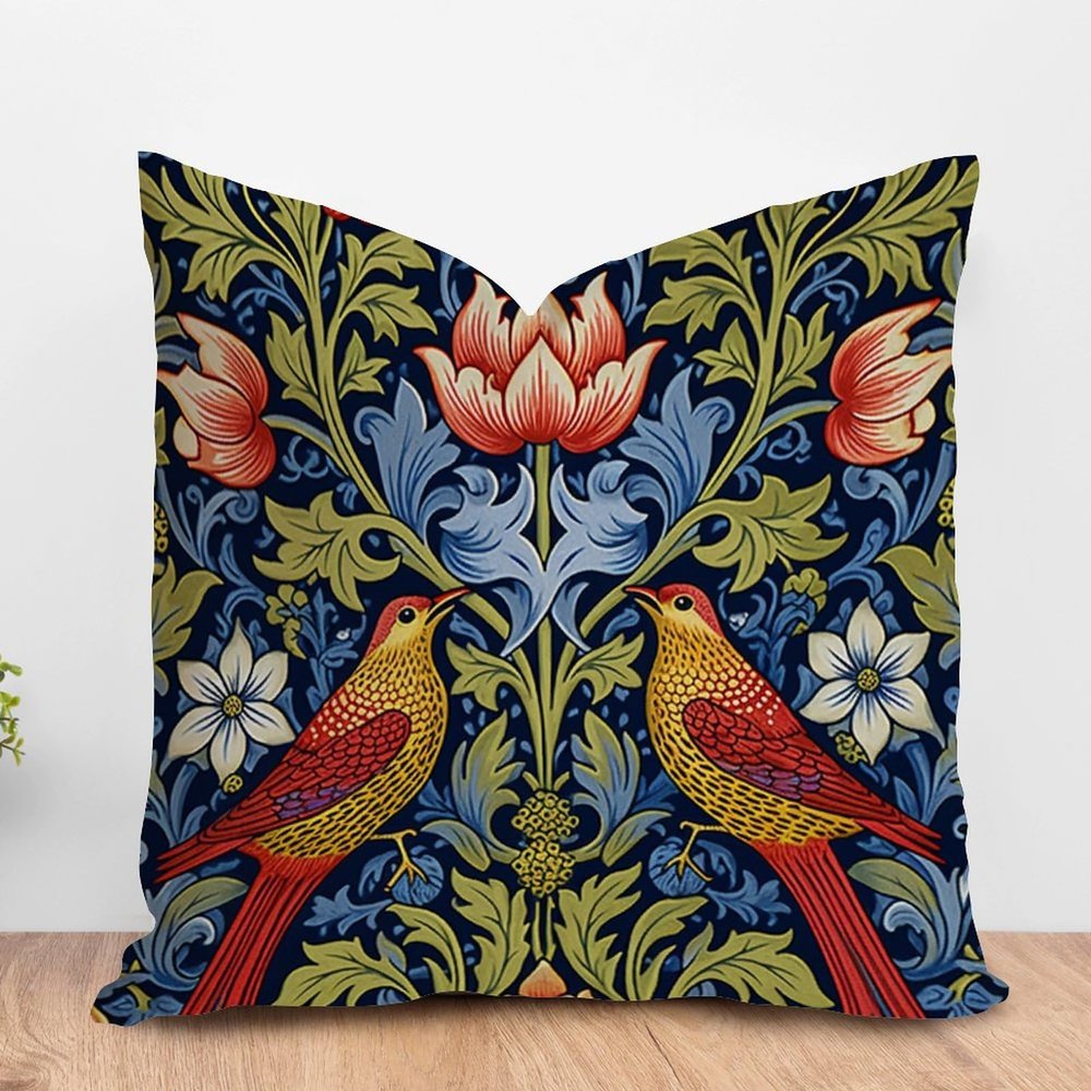 ArogGeld Red Bird Blue Sunflower Sofa Cushion Cover Chinoiserie Garden Animal Floral Square Pillow Covers Chinoiserie Accent Pillow for Living Room Bedroom 16x16in White Linen