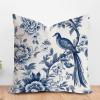 ArogGeld Chinoiserie Crane Bird Peacock Farmhouse Sofa Cushion Cover Blue Flower and Bird Asian Garden Home Decor Cushion Cover Chinoiserie Style Double Side Check Pillow 16x16in White Linen view 1