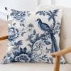 ArogGeld Chinoiserie Crane Bird Peacock Farmhouse Sofa Cushion Cover Blue Flower and Bird Asian Garden Home Decor Cushion Cover Chinoiserie Style Double Side Check Pillow 16x16in White Linen view 3