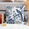 ArogGeld Chinoiserie Crane Bird Peacock Farmhouse Sofa Cushion Cover Blue Flower and Bird Asian Garden Home Decor Cushion Cover Chinoiserie Style Double Side Check Pillow 16x16in White Linen view 4