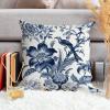 ArogGeld Chinoiserie Crane Bird Peacock Cushion Cover Blue Flower and Bird Asian Garden Square Pillow Cover Japanese Asian Style Throw Pillowcase for Living Room Bedroom 16x16in White Linen view 4