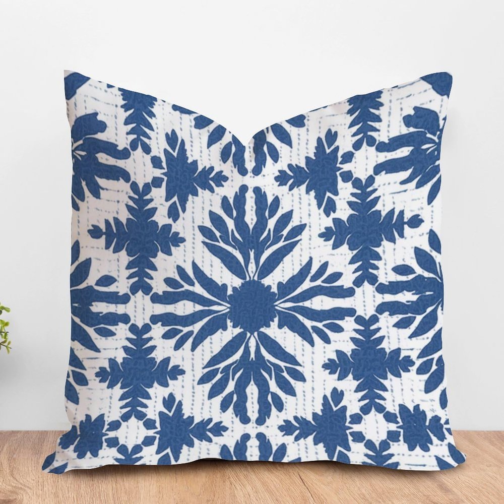 ArogGeld Japanese Chinoiserie Cushion Cover Indigo Blue Trellis Throw Pillow Cover Navy Blue Flower Chinoiserie Throw Pillowcase with Zipper Farmhouse Decor for Sofa Couch 16x16in White Flax