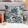 ArogGeld Chinoiserie Coastal Style Flower Farmhouse Throw Pillows Hamptons Style Teal Blue Floral White Linen Cushion Cover Chinoiserie Style Pillow Sham with Zipper for Living Room 16x16in view 4
