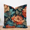 ArogGeld Chinoiserie Coral Peony Floral Sofa Pillow Cover Peony Flower Teal Green and Red Decorative Cushion Covers Chinoiserie Chic Asian Farmhouse Pillow Cover Case for Sofa Chair 16x16in view 1