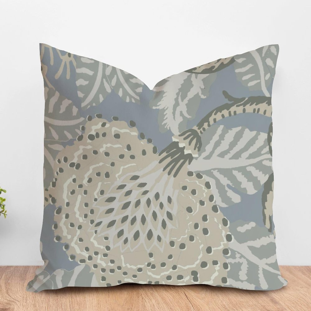 ArogGeld Aqua Chinoiserie Floral Farmhouse Throw Pillow Cover Aqua Blue and Beige Flower White Linen Cushion Cover Asian Scenic Chic Chinoiserie Accent Pillow for Living Room 20x20in