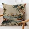 ArogGeld Antique Chinoiserie Asian Scenic Cushion Covers Brown Linen Bird and Flower Square Throw Pillow Oriental Toile Chinoiserie Throw Pillow Case for Sofa Living Room 24x24in White Linen view 3
