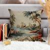ArogGeld Antique Chinoiserie Asian Scenic Cushion Covers Brown Linen Bird and Flower Square Throw Pillow Oriental Toile Chinoiserie Throw Pillow Case for Sofa Living Room 24x24in White Linen view 4
