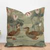 ArogGeld Aqua Lotus and Duck Garden Farmhouse Cushion Cover Green Water Lily Chinoiserie Flower Home Decor Sofa Cushion Cover Asian Scenic Chinoiserie Throw Pillowcase 26x26in White Linen view 1