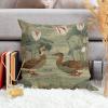 ArogGeld Aqua Lotus and Duck Garden Farmhouse Cushion Cover Green Water Lily Chinoiserie Flower Home Decor Sofa Cushion Cover Asian Scenic Chinoiserie Throw Pillowcase 26x26in White Linen view 4