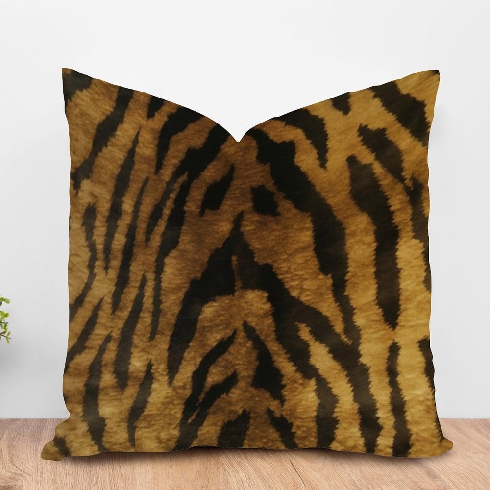 ArogGeld Oriental Chinoiserie Cushion Cover Animal Print Tiger Stripes Throw Pillow Cover Brown Gold Black Tiger Print Pillow Cover Case Farmhouse Decor for Sofa Living Room 16x16in White Flax
