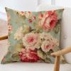 ArogGeld Cottage Chic Antique Pink Flower Farmhouse Throw Pillows Pink Cabbage Roses Romantic Aqua White Linen Cushion Covers Asian Style Chinoiserie Pillow Cover Case with Zipper 16x16in view 3
