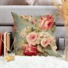 ArogGeld Cottage Chic Antique Pink Flower Farmhouse Throw Pillows Pink Cabbage Roses Romantic Aqua White Linen Cushion Covers Asian Style Chinoiserie Pillow Cover Case with Zipper 16x16in view 4