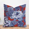 ArogGeld Red and Blue Chinoiserie Floral Cushion Cover Watercolor Blue Flower Square Pillow Covers Oriental Chinoiserie Check Pillow for Sofa Couch Car Chair 16x16in White Linen view 1