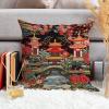 ArogGeld Chinoiserie Charcoal Coral Pagoda Throw Pillow Asian Pagoda and Red Flower Decorative Sofa Cushion Cover Japanese Asian Style Farmhouse Accent Pillow for Living Room 16x16in view 4