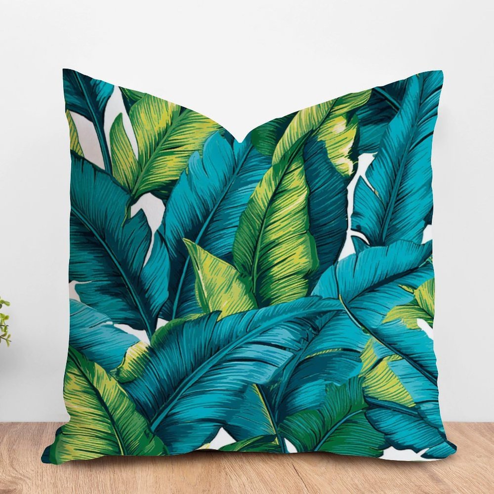 ArogGeld Teal Blue Aqua Tropical Leaf Sofa Pillowcase Turquoise Lime Green Palm Leaves Decorative Sofa Cushion Cover Chinoiserie Style Farmhouse Pillow Cases for Living Room 24x24in White Flax