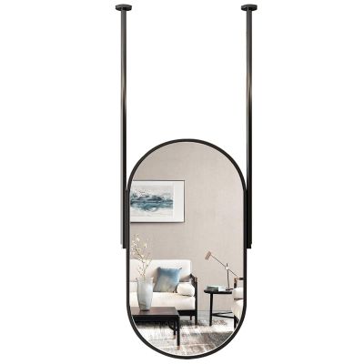 Junvstor Oval Mirrors of Glass Metal Framed HD Wall Mirror with Double Floating Booms, Ceiling Hanging Mirror for Vanity, Bathroom Or Bedroom, Black Suspended Decorative Mirrors (Size : 40cmx60cm)