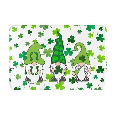 Green Shamrock Bathroom Rug Cute Gnome Clover Bath Mat Non Slip Machine Washable Shower Rugs St Patrick Day Decorations Soft and Water Absorbent Floor Mats 16"x24"