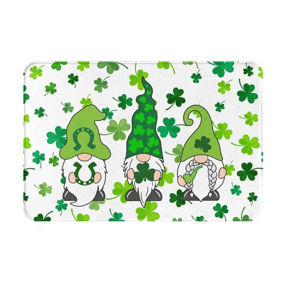 Green Shamrock Bathroom Rug Cute Gnome Clover Bath Mat Non Slip Machine Washable Shower Rugs St Patrick Day Decorations Soft and Water Absorbent Floor Mats 16"x24"