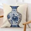 ArogGeld Blue Chinoiserie Vase Cushion Cover Blue and White Porcelain Oriental Garden Square Throw Pillow Oriental Toile Chinoiserie Throw Pillowcase for Chair Sofa 16x16in White Linen view 3