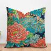 ArogGeld Chinoiserie Coral Peony Floral Farmhouse Cushion Cover Peony Flower Turquoise Teal Green Home Decor Cushion Covers Asian Scenic Chinoiserie Pillow Cover Case 24x24in White Linen view 1