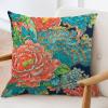 ArogGeld Chinoiserie Coral Peony Floral Farmhouse Cushion Cover Peony Flower Turquoise Teal Green Home Decor Cushion Covers Asian Scenic Chinoiserie Pillow Cover Case 24x24in White Linen view 3