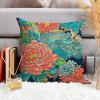 ArogGeld Chinoiserie Coral Peony Floral Farmhouse Cushion Cover Peony Flower Turquoise Teal Green Home Decor Cushion Covers Asian Scenic Chinoiserie Pillow Cover Case 24x24in White Linen view 4
