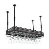 Black Vintage Wine Glass Rack, 13.78"- 21.65" Height Adjustable Ceiling Mounted Hanging Wine Bottle Holder Stemware Hanger Rack Metal Bar Floating Shelf for Bar Kitchen, Capacity: 36 Goblets(L: 90cm) view 1