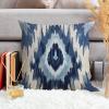 ArogGeld Boho Moorish Style Farmhouse Sofa Pillowcase Blue Grey Kilim Turkish Ikat White Linen Cushion Cover Traditional Chinese Chinoiserie Pillowcases with Zipper for Sofa Couch 16x16in view 4
