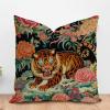 ArogGeld Animal Tiger Stripe Pink Floral Throw Pillow Cushion Colorful Flower Animal Print Tiger Square Throw Pillow Covers Asian Style Chinoiserie Pillow Cases for Living Room 24x24in Linen view 1
