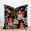 ArogGeld Chinoiserie Charcoal Coral Pagoda Farmhouse Cushion Covers Asian Pagoda and Red Flower Home Decor Cushion Cover Chinoiserie Chic Cushion Case for Sofa Couch 24x24in White Linen view 1