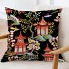 ArogGeld Chinoiserie Charcoal Coral Pagoda Farmhouse Cushion Covers Asian Pagoda and Red Flower Home Decor Cushion Cover Chinoiserie Chic Cushion Case for Sofa Couch 24x24in White Linen view 3
