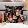 ArogGeld Chinoiserie Charcoal Coral Pagoda Farmhouse Cushion Covers Asian Pagoda and Red Flower Home Decor Cushion Cover Chinoiserie Chic Cushion Case for Sofa Couch 24x24in White Linen view 4