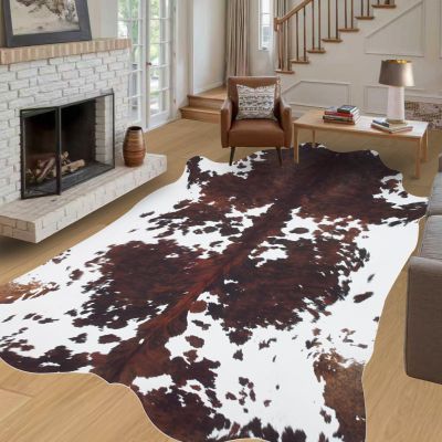 Cowhide Rug Faux Cow Hide Large 8x10 FT Cow Print Rug Western Area Rugs for Bedroom Living Room Bedroom Dining Room Brown Animal Print Carpet Non Slip Area Rugs Western Wall Decor