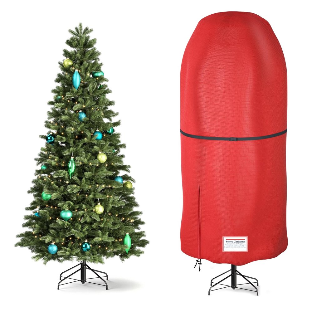 Riuog Upright Christmas Tree Storage Bag,Oxford Fabric Tear Resistant Adjustable 7.5FT Christmas Tree Storage Bag for Assembled Xmas Trees