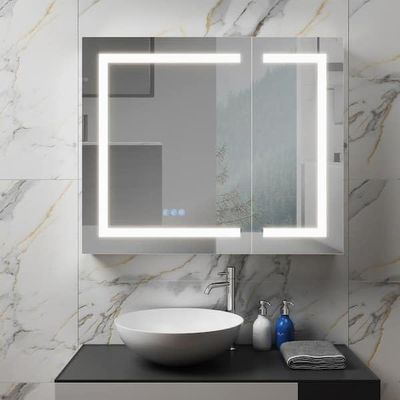 FEKEWIO Medicine Cabinets 36 Inch X 30 Inch Frameless Illuminated Led Mirror Cabinet for Bathroom Aluminum Wall Mounted Medicine Cabinet with Touch Switches Dimmer Anti-Fog Function