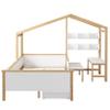 Full Size Wooden House Bed, Multiple-Function Wood Daybed with Drawer, Desk and Bookshelf for Kids Teen Boys Girls view 4